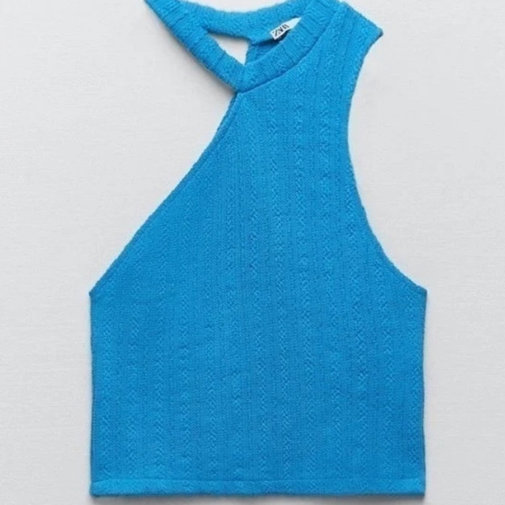 ZARA blue cutout crop top